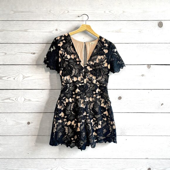The Impeccable Pig Floral Black Lace Romper, Size S - Picture 1 of 15
